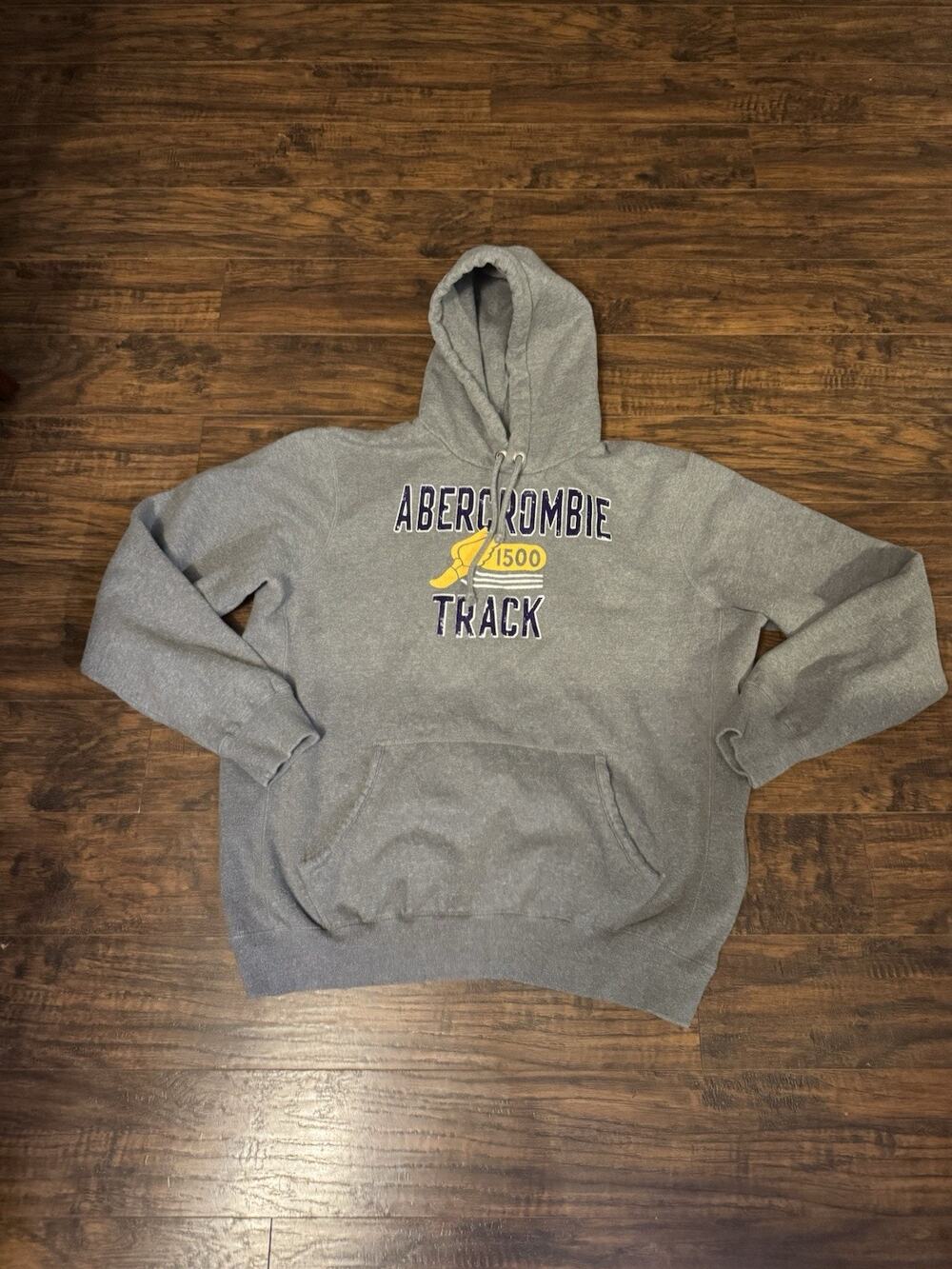 Vtg Abercrombie Fitch Hoodie Men’s XL Spell Out Pullover Gray 90s Y2K Sweatshirt
